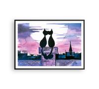 Affiche Poster 100x70cm Tableaux Image Photo Chats toit amour animal Wall Art
