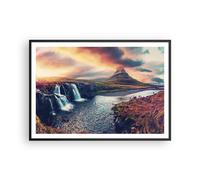 Affiche Poster 100x70cm Tableaux Image Photo Chute D'Eau Ciel Montagne Wall Art