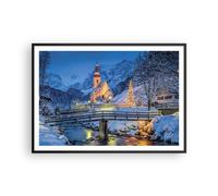Affiche Poster 100x70cm Tableaux Image Photo De fête Église Neige Wall Art
