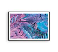 Affiche Poster 100x70cm Tableaux Image Photo Feuilles Rose Bleu Wall Art