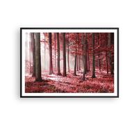 Affiche Poster 100x70cm Tableaux Image Photo Forêt Rouge Arbres Wall Art
