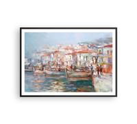 Affiche Poster 100x70cm Tableaux Image Photo Île Bateaux Port Wall Art
