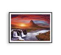 Affiche Poster 100x70cm Tableaux Image Photo Kirkjufell Chute D'Eau Montagne Art