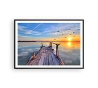 Affiche Poster 100x70cm Tableaux Image Photo Lac nature pont oiseaux Wall Art
