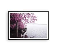 Affiche Poster 100x70cm Tableaux Image Photo Lac Rose Arbres Wall Art