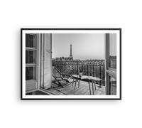 Affiche Poster 100x70cm Tableaux Image Photo Noir Et Blanc Paris Balcon Wall Art