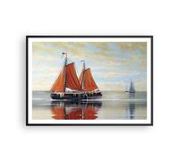 Affiche Poster 100x70cm Tableaux Image Photo Voiliers Pétrole Orange Wall Art