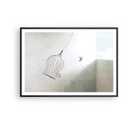 Affiche Poster 100x70cm Tableaux Image Photo Vol Oiseau Cage Wall Art