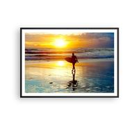 Affiche Poster 100x70cm Tableaux Image Surfeur Coucher de soleil Océan planche