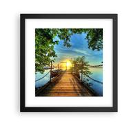 Affiche Poster 30x30cm Tableaux Image Lac coucher de soleil bateau paysage Art
