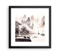 Affiche Poster 30x30cm Tableaux Image Photo Chinois Paysage Aquarelle Wall Art