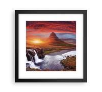 Affiche Poster 30x30cm Tableaux Image Photo Kirkjufell Chute D'Eau Montagne Art