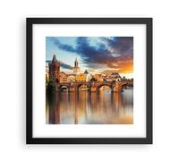 Affiche Poster 30x30cm Tableaux Image Photo Prague pont histoire rivière Art