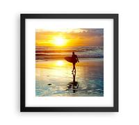 Affiche Poster 30x30cm Tableaux Image Surfeur Coucher de soleil Océan planche
