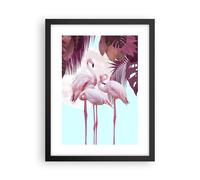 Affiche Poster 30x40cm Tableaux Image Flamants Roses Palmiers Lune Wall Art