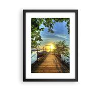 Affiche Poster 30x40cm Tableaux Image Lac coucher de soleil bateau paysage Art