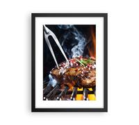 Affiche Poster 30x40cm Tableaux Image Steak Grill Flames nourriture Wall Art