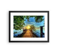 Affiche Poster 40x30cm Tableaux Image Lac coucher de soleil bateau paysage Art
