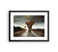 Affiche Poster 40x30cm Tableaux Image Photo Elephant Route Campagne Wall Art
