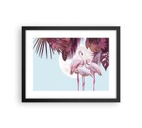 Affiche Poster 40x30cm Tableaux Image Photo Flamants Roses Palmiers Lune Art