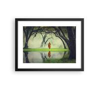 Affiche Poster 40x30cm Tableaux Image Photo Moine Forêt Brouillard Wall Art
