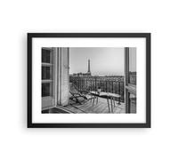 Affiche Poster 40x30cm Tableaux Image Photo Noir Et Blanc Paris Balcon Wall Art