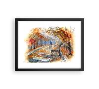 Affiche Poster 40x30cm Tableaux Image Photo Sentier banc automne femme Wall Art