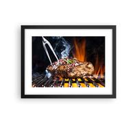 Affiche Poster 40x30cm Tableaux Image Photo Steak Grill Flames nourriture Art