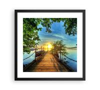 Affiche Poster 40x40cm Tableaux Image Lac coucher de soleil bateau paysage Art