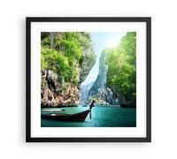 Affiche Poster 40x40cm Tableaux Image Photo Bateau falaises nature rochers Art