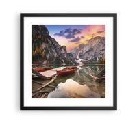 Affiche Poster 40x40cm Tableaux Image Photo Bateau Montagnes Lac Wall Art