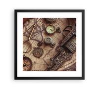 Affiche Poster 40x40cm Tableaux Image Photo Cartographie Vintage Boussole Art