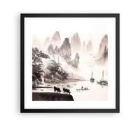 Affiche Poster 40x40cm Tableaux Image Photo Chinois Paysage Aquarelle Wall Art