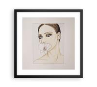 Affiche Poster 40x40cm Tableaux Image Photo Femme Silence Fleur Wall Art