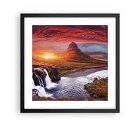 Affiche Poster 40x40cm Tableaux Image Photo Kirkjufell Chute D'Eau Montagne Art