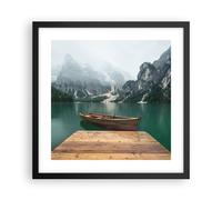 Affiche Poster 40x40cm Tableaux Image Photo montagnes lac bateau Wall Art