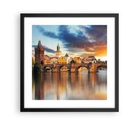 Affiche Poster 40x40cm Tableaux Image Photo Prague pont histoire rivière Art