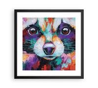 Affiche Poster 40x40cm Tableaux Image Photo Raton Laveur Coloré Huile Wall Art