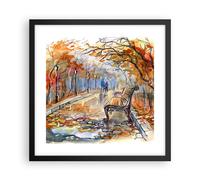 Affiche Poster 40x40cm Tableaux Image Photo Sentier banc automne femme Wall Art