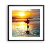 Affiche Poster 40x40cm Tableaux Image Surfeur Coucher de soleil Océan planche