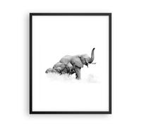 Affiche Poster 40x50cm Tableaux Image Éléphants Famille Noir Et Blanc Wall Art