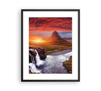 Affiche Poster 40x50cm Tableaux Image Kirkjufell Chute D'Eau Montagne Wall Art