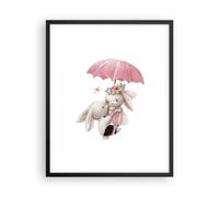 Affiche Poster 40x50cm Tableaux Image Photo Lapins Parapluie Enfants Wall Art