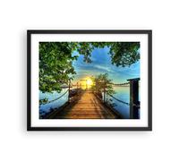 Affiche Poster 50x40cm Tableaux Image Lac coucher de soleil bateau paysage Art
