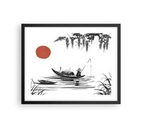 Affiche Poster 50x40cm Tableaux Image Photo Chine Pêcheur Dessin Wall Art