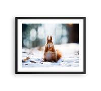 Affiche Poster 50x40cm Tableaux Image Photo Écureuil hiver neige nourriture Art