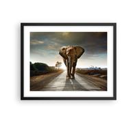 Affiche Poster 50x40cm Tableaux Image Photo Elephant Route Campagne Wall Art