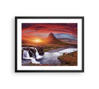 Affiche Poster 50x40cm Tableaux Image Photo Kirkjufell Chute D'Eau Montagne Art