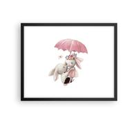 Affiche Poster 50x40cm Tableaux Image Photo Lapins Parapluie Enfants Wall Art