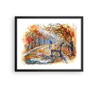 Affiche Poster 50x40cm Tableaux Image Photo Sentier banc automne femme Wall Art